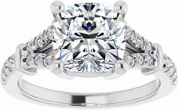 1.1Carat -6.0mm Cushion Moissanite Cathedral Engagement Ring With Natural diamond In14k Gold For Women,D-VVS1