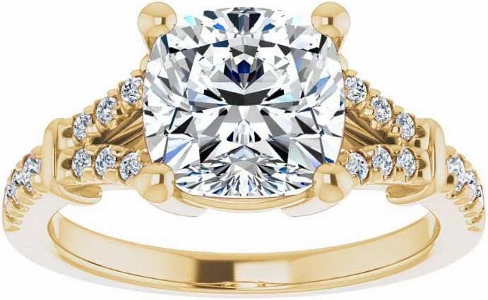 1.1Carat -6.0mm Cushion Moissanite Cathedral Engagement Ring With Natural diamond In14k Gold For Women,D-VVS1