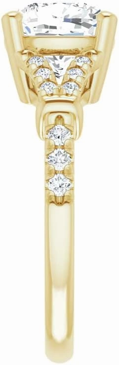 1.1Carat -6.0mm Cushion Moissanite Cathedral Engagement Ring With Natural diamond In14k Gold For Women,D-VVS1