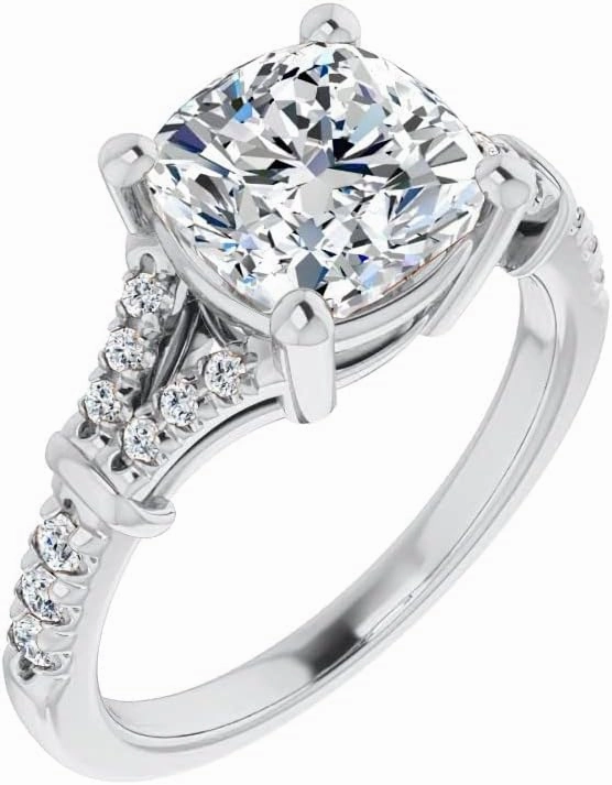 1.1Carat -6.0mm Cushion Moissanite Cathedral Engagement Ring With Natural diamond In14k Gold For Women,D-VVS1