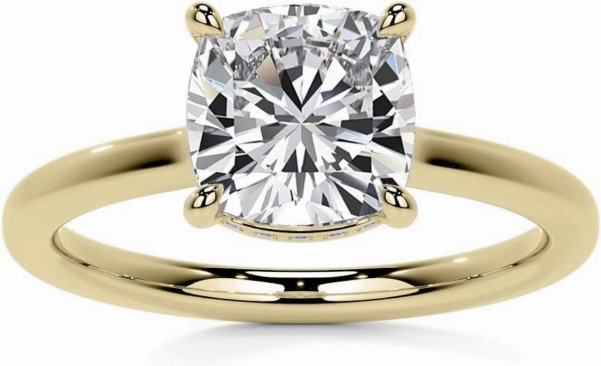 1.1Carat - 6.0mm Cushion 4-Prong Hidden Halo Moissanite Engagement Ring With Natural diamond In14k Gold For Women,D-VVS1