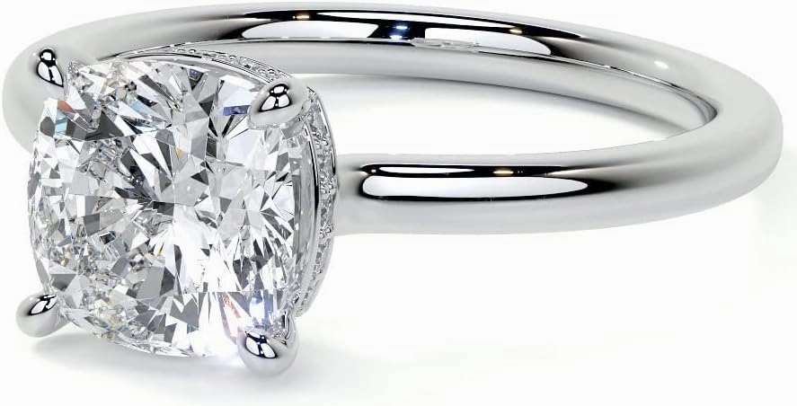 1.1Carat - 6.0mm Cushion 4-Prong Hidden Halo Moissanite Engagement Ring With Natural diamond In14k Gold For Women,D-VVS1