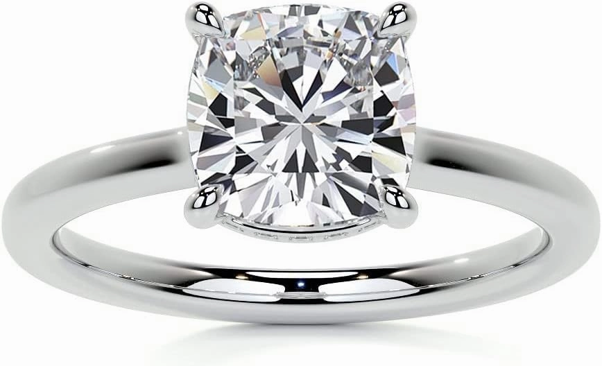 1.1Carat - 6.0mm Cushion 4-Prong Hidden Halo Moissanite Engagement Ring With Natural diamond In14k Gold For Women,D-VVS1