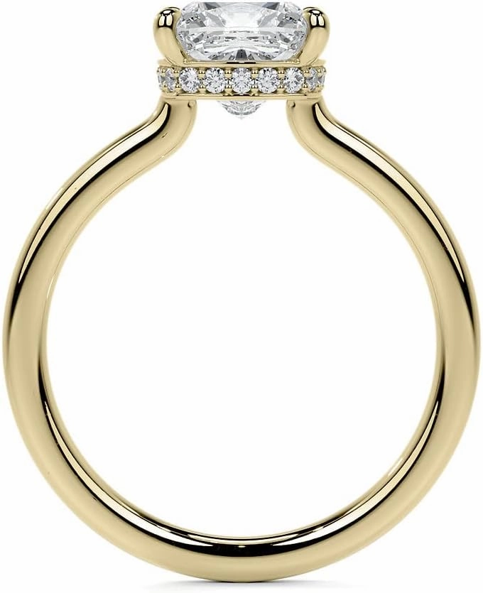 1.1Carat - 6.0mm Cushion 4-Prong Hidden Halo Moissanite Engagement Ring With Natural diamond In14k Gold For Women,D-VVS1