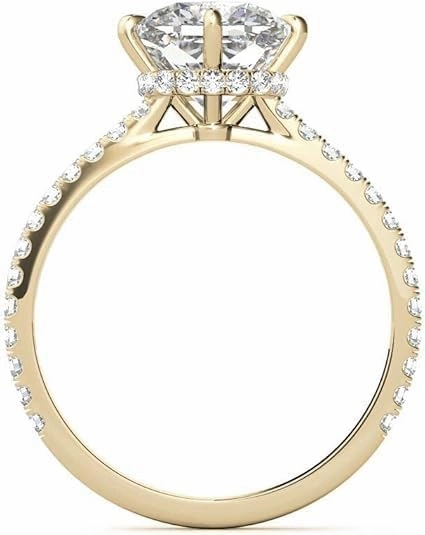 1.1Carat - 6.0mm NESW-Oriented Cushion Moissanite Engagement Ring With Natural diamond In14k Gold For Women,D-VVS1