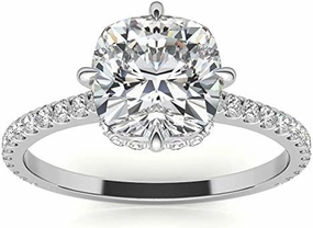 1.1Carat - 6.0mm NESW-Oriented Cushion Moissanite Engagement Ring With Natural diamond In14k Gold For Women,D-VVS1