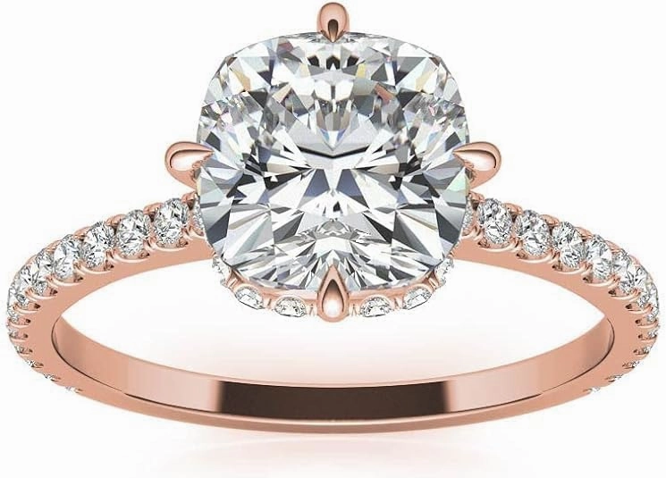 1.1Carat - 6.0mm NESW-Oriented Cushion Moissanite Engagement Ring With Natural diamond In14k Gold For Women,D-VVS1