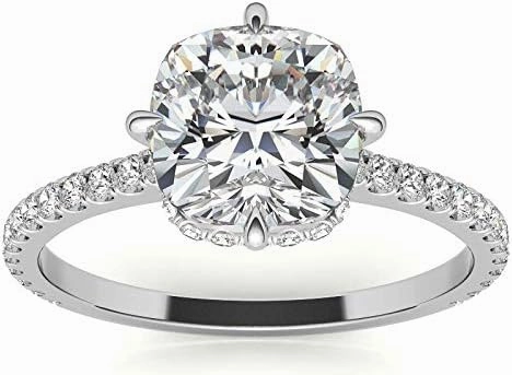 1.1Carat - 6.0mm NESW-Oriented Cushion Moissanite Engagement Ring With Natural diamond In14k Gold For Women,D-VVS1