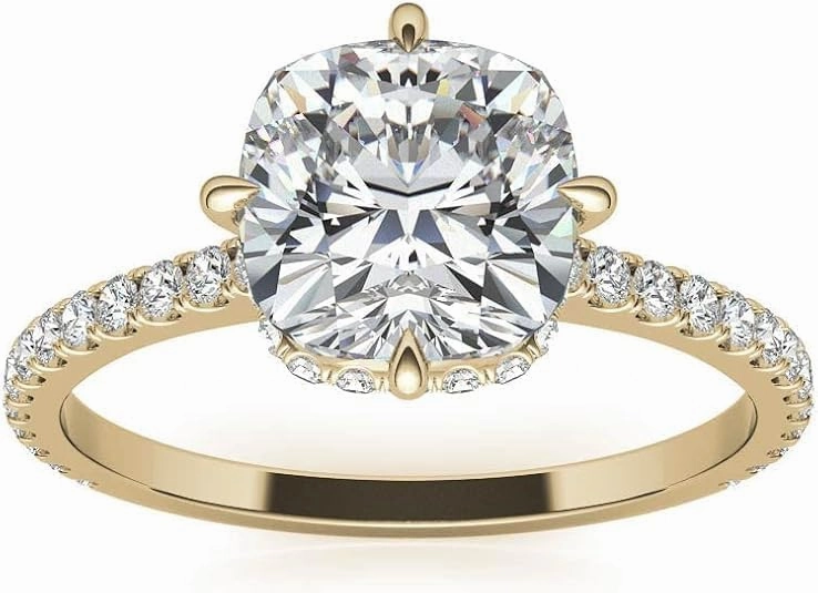 1.1Carat - 6.0mm NESW-Oriented Cushion Moissanite Engagement Ring With Natural diamond In14k Gold For Women,D-VVS1