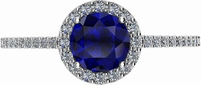 1.25 Carat Classic Halo Round Cut Sapphire Diamond Engagement Ring (1 Ct Center Heirloom Quality AAA )