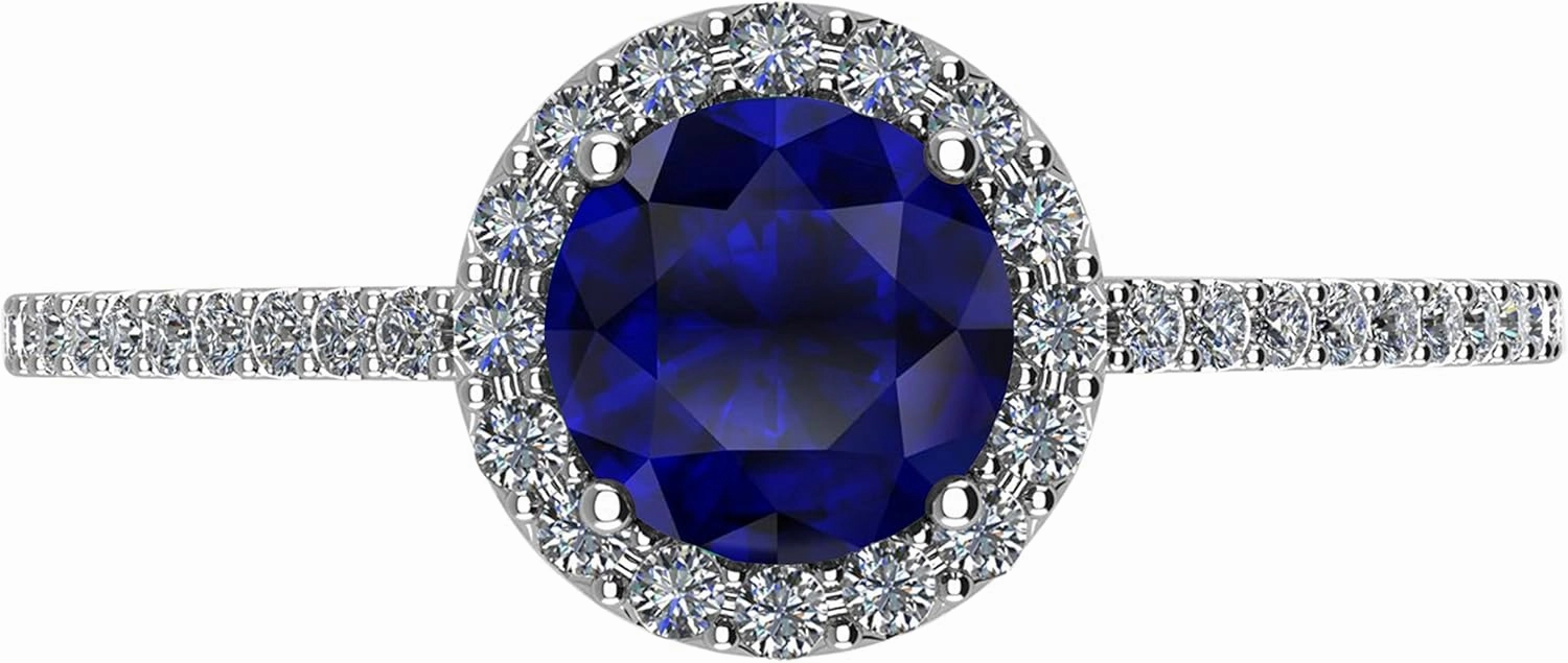 1.25 Carat Classic Halo Round Cut Sapphire Diamond Engagement Ring (1 Ct Center Heirloom Quality AAA )