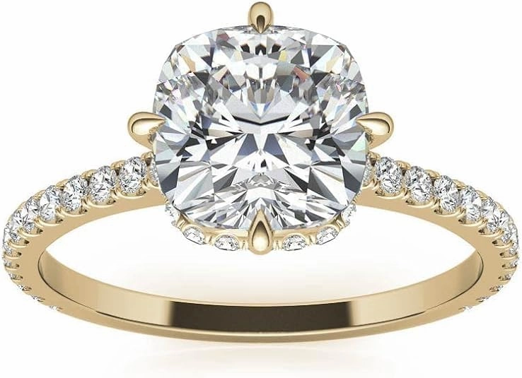 1.4Carat - 6.5mm NESW-Oriented Cushion Moissanite Engagement Ring With Natural diamond In14k Gold For Women,D-VVS1