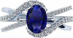 1.5 Carat Twisting Split Shank Oval Cut Sapphire Diamond Engagement Ring (1 Ct Center Heirloom Quality AAA )
