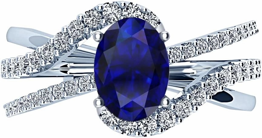 1.5 Carat Twisting Split Shank Oval Cut Sapphire Diamond Engagement Ring (1 Ct Center Heirloom Quality AAA )