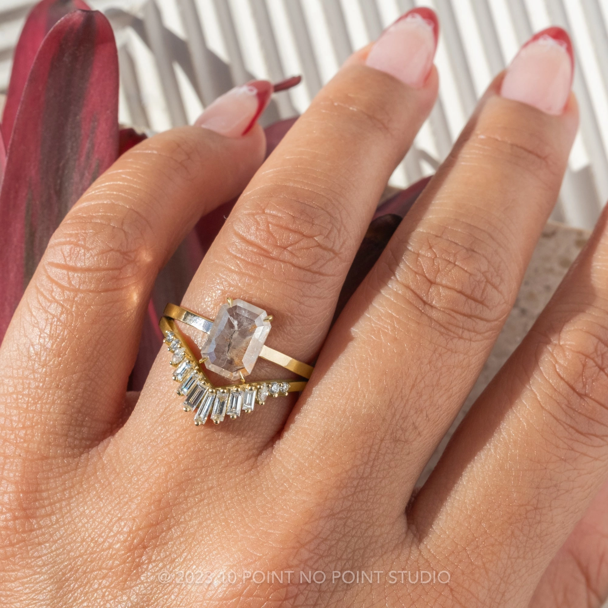1.65 Carat Icy White Emerald Shaped Diamond Engagement Ring, Jane Setting, 14k Yellow Gold