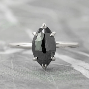 1.71 Carat Black Marquise Diamond Engagement Ring, Jane Setting, 14K White Gold