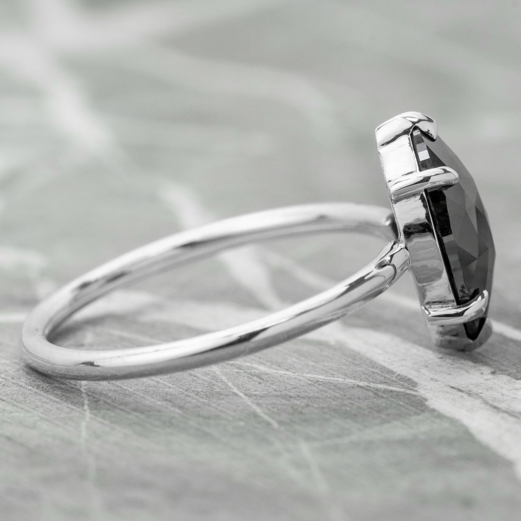 1.71 Carat Black Marquise Diamond Engagement Ring, Jane Setting, 14K White Gold
