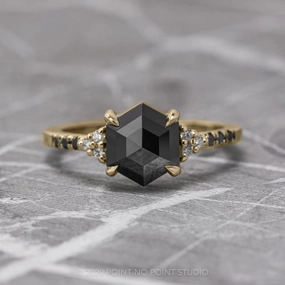 1.72 Carat Black Hexagon Diamond Engagement Ring, Quincy Setting, 14K Yellow Gold