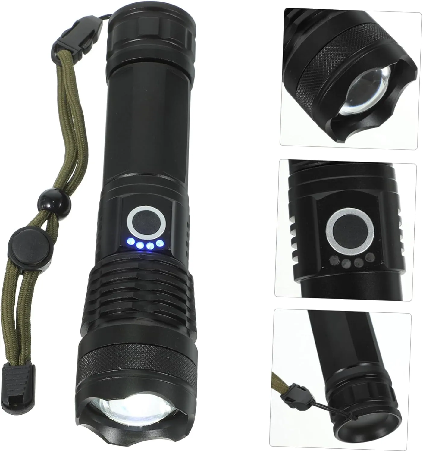 1pc Rechargeable Led Camping Zoomable Spotlight Lantern for Hiking Fishing Emergency Use Lightweight Design Black
