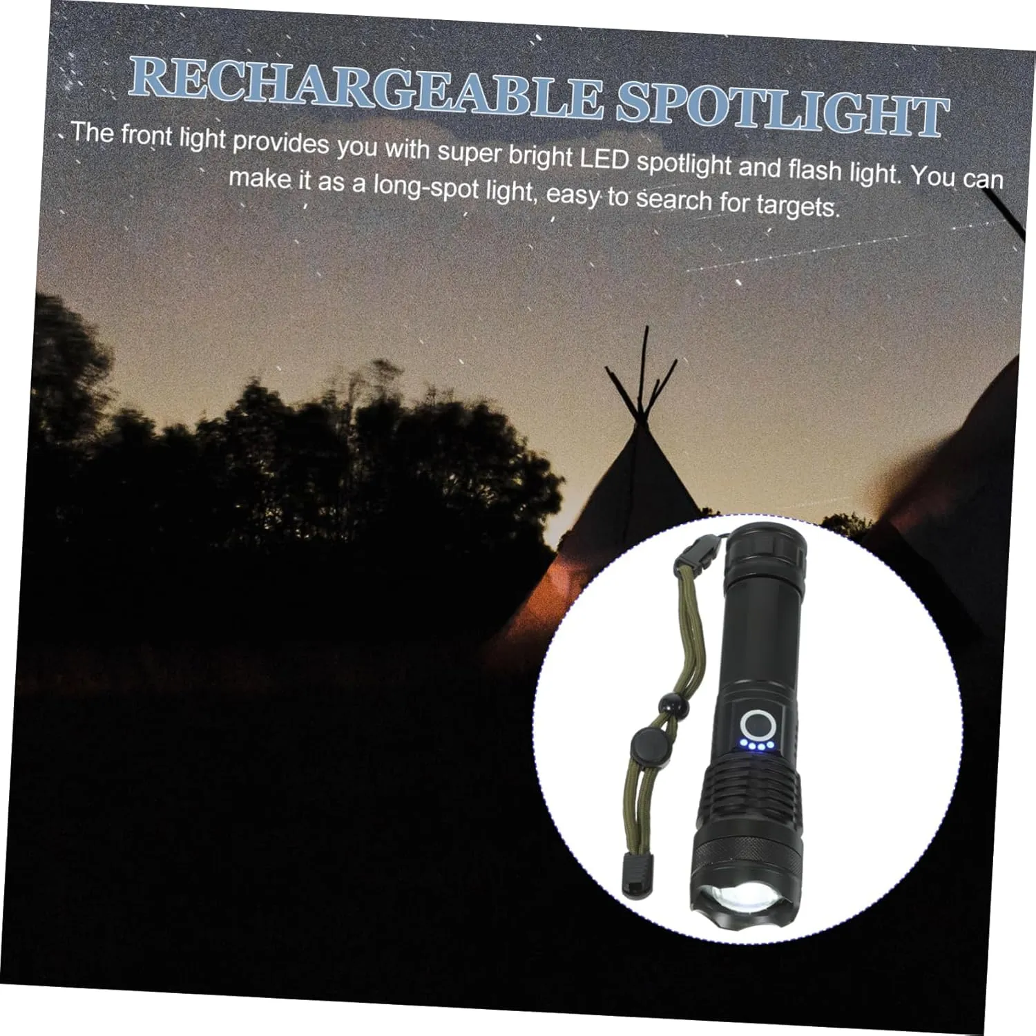 1pc Rechargeable Led Camping Zoomable Spotlight Lantern for Hiking Fishing Emergency Use Lightweight Design Black