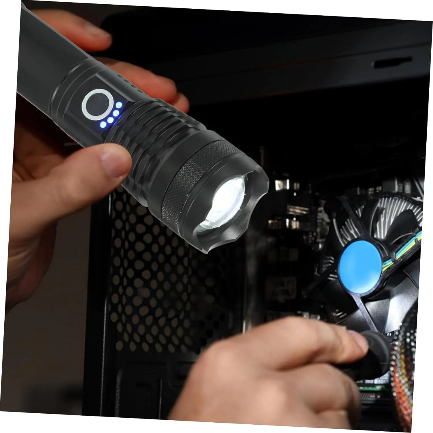 1pc Rechargeable Led Camping Zoomable Spotlight Lantern for Hiking Fishing Emergency Use Lightweight Design Black
