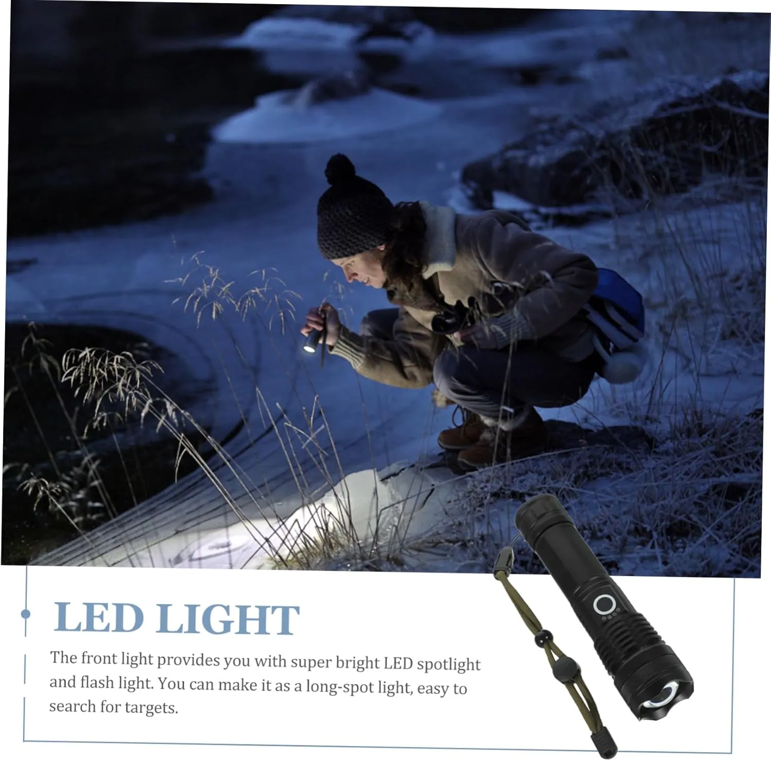 1pc Rechargeable Led Camping Zoomable Spotlight Lantern for Hiking Fishing Emergency Use Lightweight Design Black