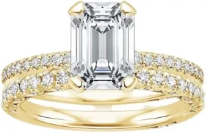 2 CT Emerald Cut Colorless Moissanite Engagement Ring Set, Tacori Wedding/Bridal Sets, 925 Sterling Silver, Anniversary Ring Pave Set, Holiday Gift for Women, 10K/14K/18K/22K Gold