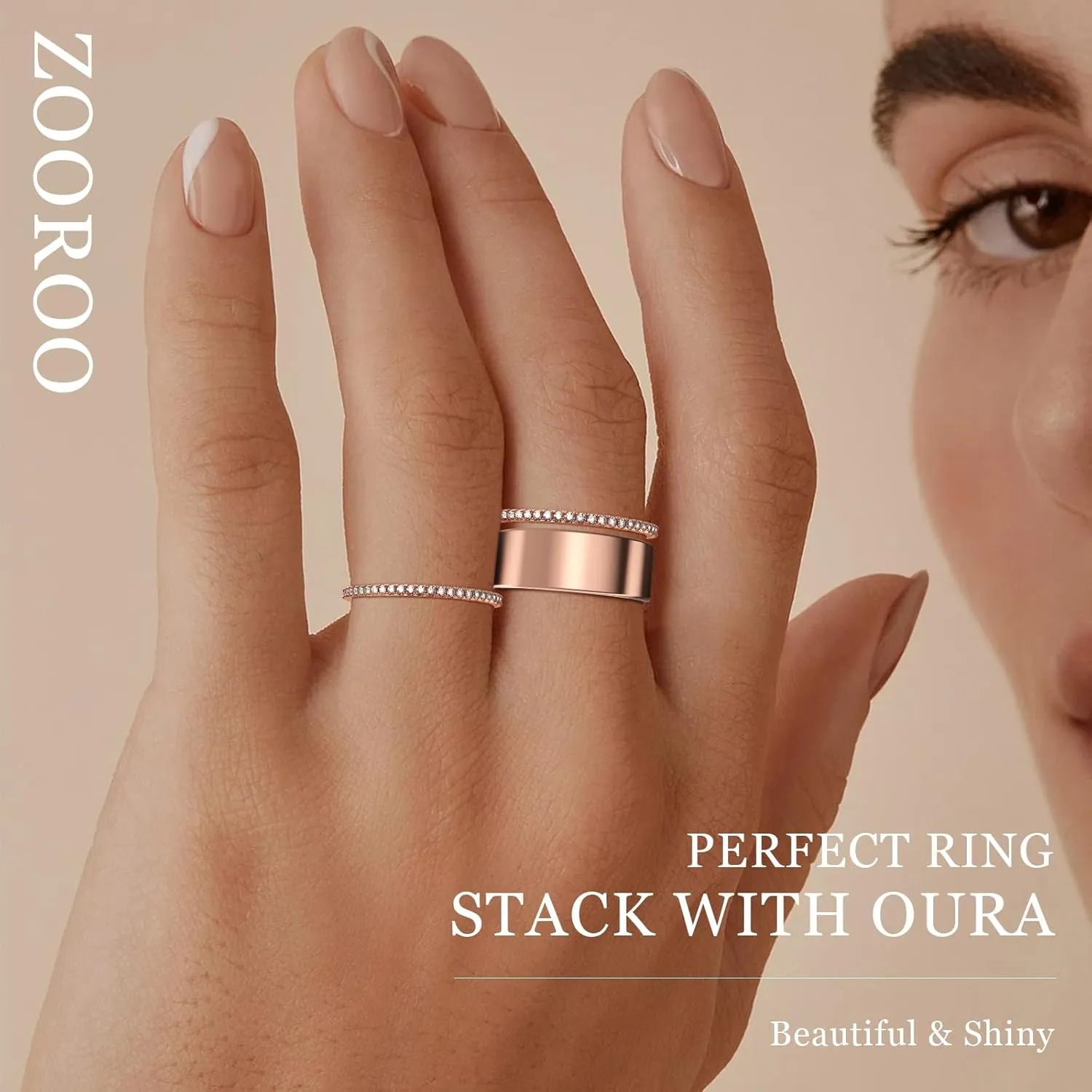 2-Pack 14K Gold Plated Stacking Rings for Oura Gen 4/Oura Gen 3, Cubic Zirconia Simulated Diamond Oura Ring Stack for Women
