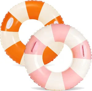 2 PCS Large Inflatable Pool Floats for Adults - Heavy Duty Striped Pool Floats with Handles,Pool Swimming Tubes Swim Rings Tubes Floaties for Beach Pool Party Decorations
