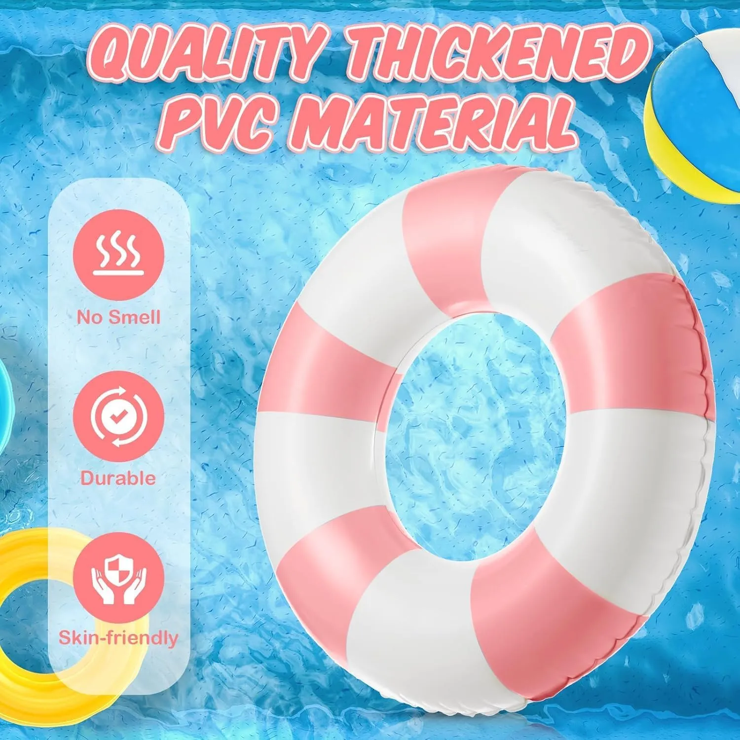 2 PCS Large Inflatable Pool Floats for Adults - Heavy Duty Striped Pool Floats with Handles,Pool Swimming Tubes Swim Rings Tubes Floaties for Beach Pool Party Decorations