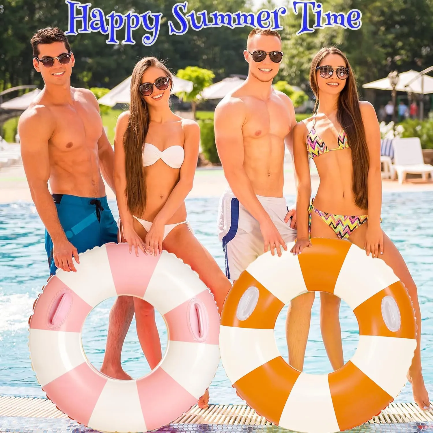 2 PCS Large Inflatable Pool Floats for Adults - Heavy Duty Striped Pool Floats with Handles,Pool Swimming Tubes Swim Rings Tubes Floaties for Beach Pool Party Decorations