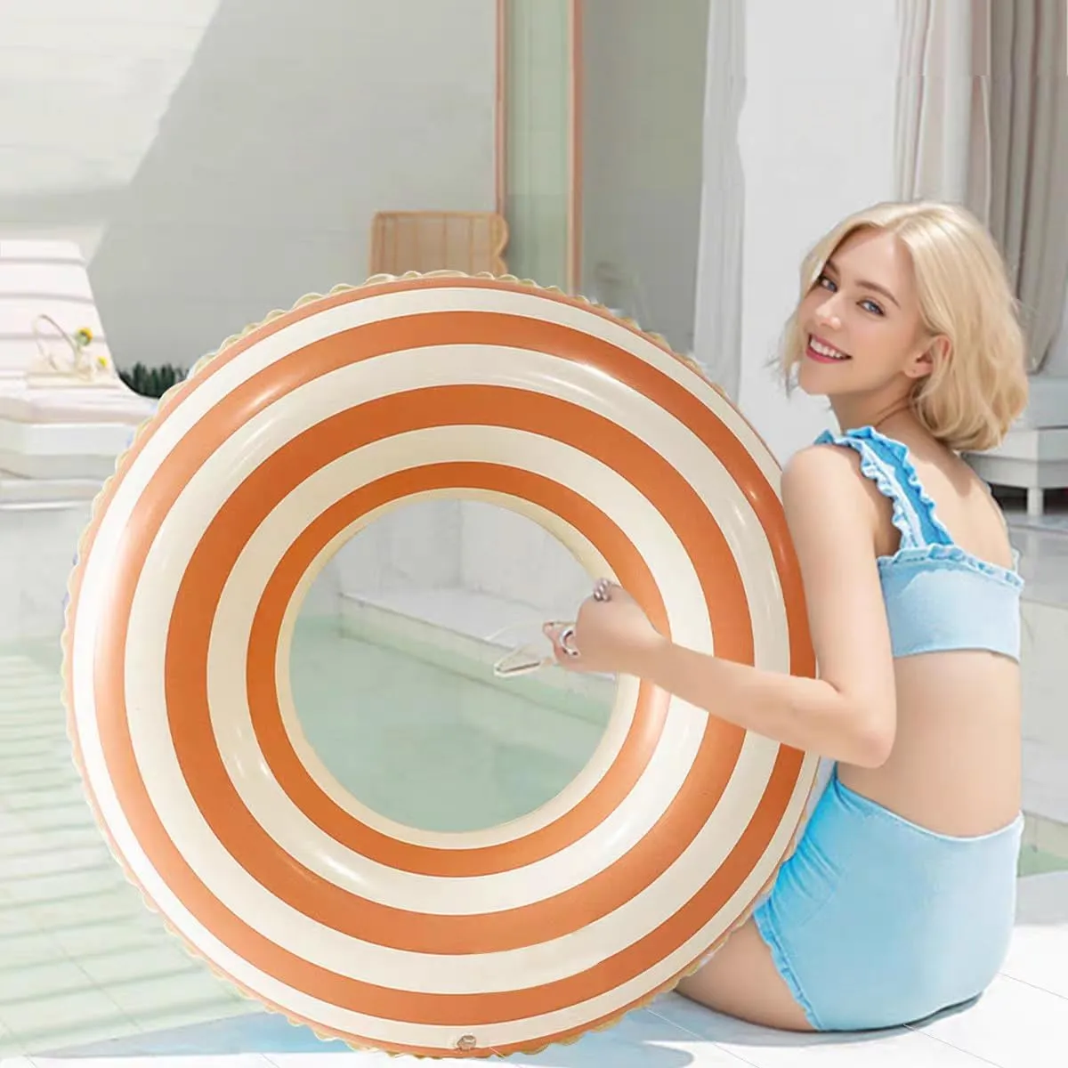 2 PCS Striped Pool Floats for Adults Swimming Rings Tube with Handles -Inflatable Pool Float Tube for Adults Pool Floats for The Beach, Party, Vacation