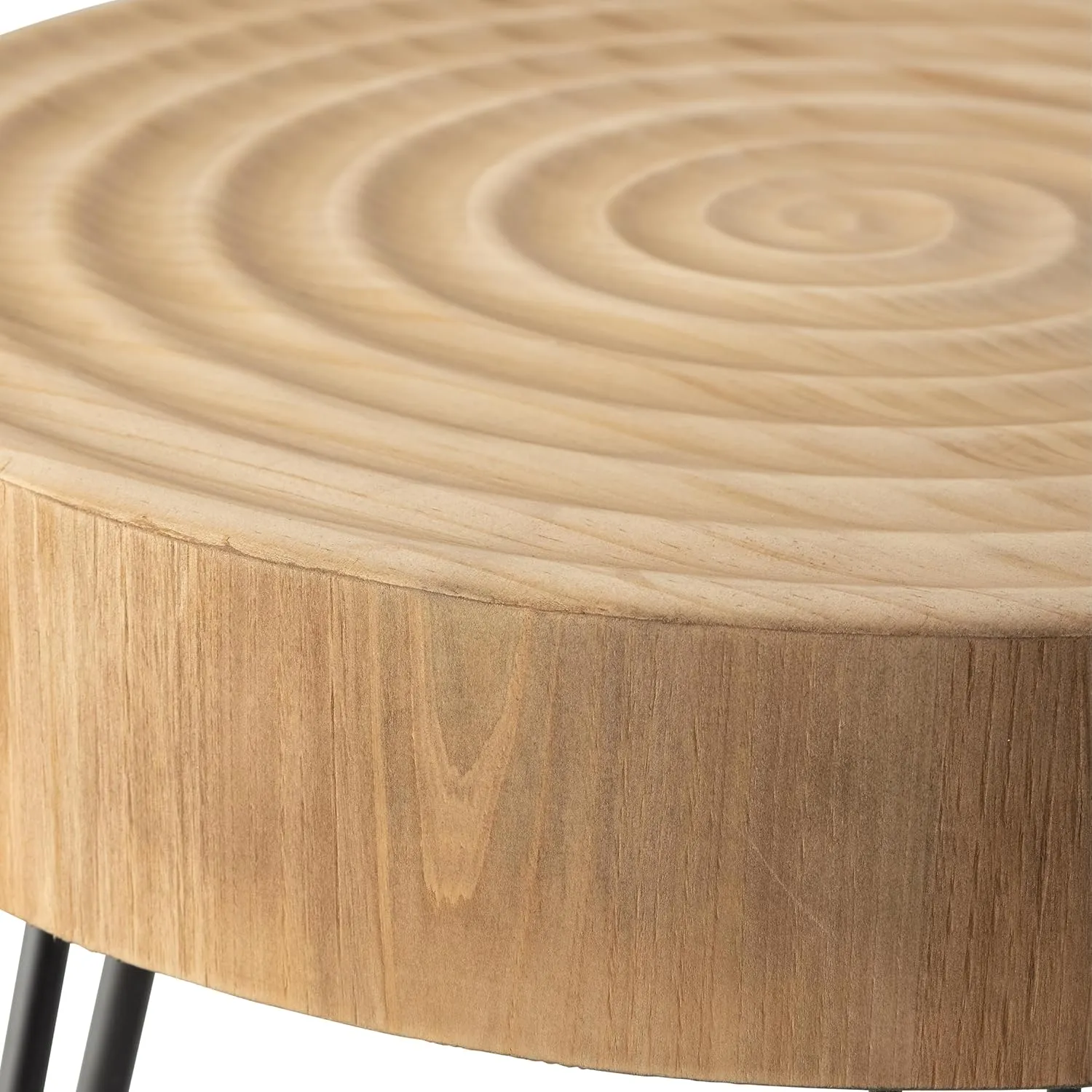 2-Piece Modern Farmhouse Living Room Coffee Table Set, Nesting Table Round Natural Finish with Handcrafted Wood Ring Motif, Wood Color Dark Wood Color
