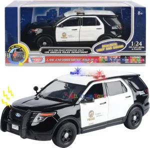 2015 Police Interceptor Utility Black and White Los Angeles Police Department (LAPD) with Flashing Light Bar and Front and Rear Lights and Sounds 1/24 Diecast Model Car by Motormax 79540