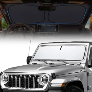 2025 Upgrade Thickened Windshield Sun Shade,Foldable Dashboard Shield Sun Visor for Jeep Wrangler Sahara Rubicon JK JL CJ YJ TJ for UV and Heat Windshield Sunshade with Storage Bag
