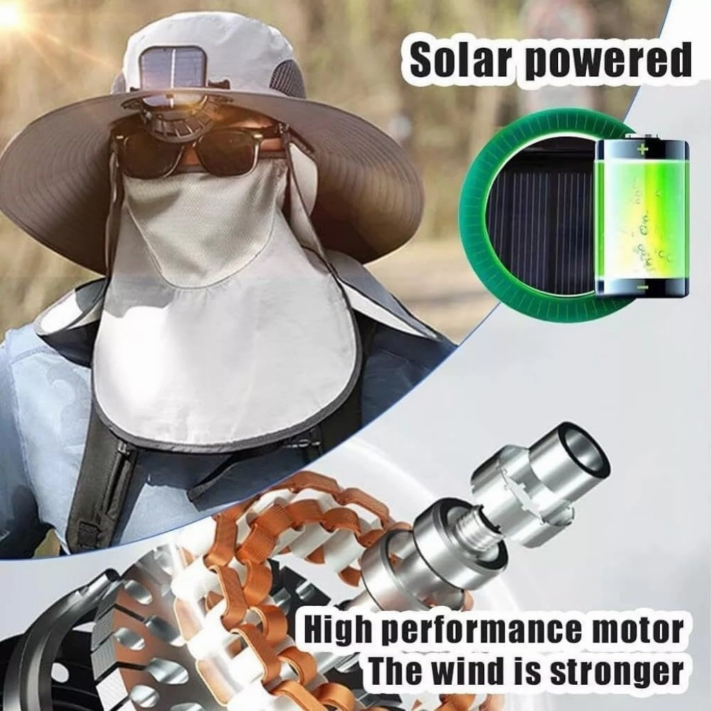 2025 New Ultralight Solar Fan Sun Hat, Wide Brim Solar Fan Hat Outdoor Fishing, Men Rechargeable UPF50 , Waterproof