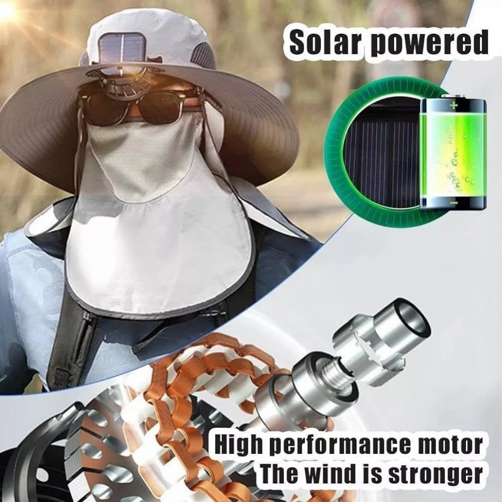 2025 New Ultralight Solar Fan Sun Hat, Wide Brim Solar Fan Hat Outdoor Fishing, Men Rechargeable UPF50 , Waterproof