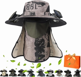 2025 New Ultralight Solar Fan Sun Hat, Wide Brim Solar Fan Hat Outdoor Fishing, Men Rechargeable UPF50 , Waterproof