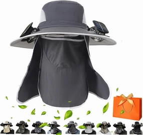 2025 New Ultralight Solar Fan Sun Hat, Wide Brim Solar Fan Hat Outdoor Fishing, Men Rechargeable UPF50 , Waterproof