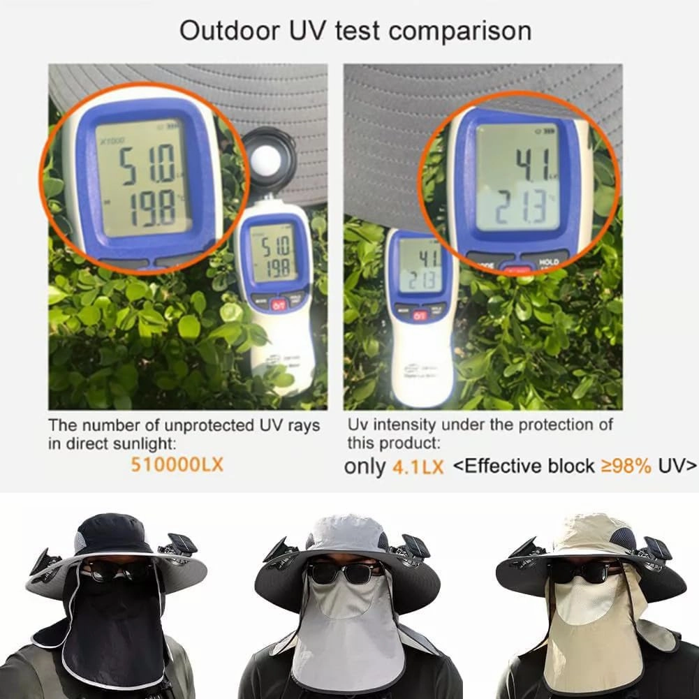 2025 New Ultralight Solar Fan Sun Hat, Wide Brim Solar Fan Hat Outdoor Fishing, Men Rechargeable UPF50 , Waterproof
