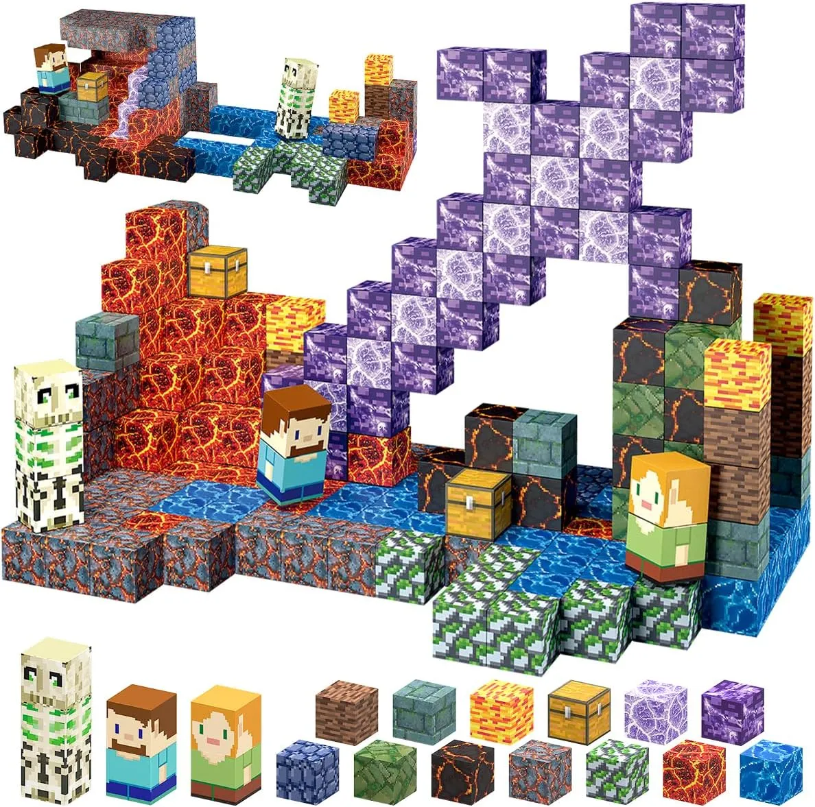 213 PCS Magnetic Blocks Building Toys Set Sword Kids Blocks for Toddler Boys Girls 3 , STEM Sensory Magnetic Cubes Christmas Birthday Present Construction Building Toys