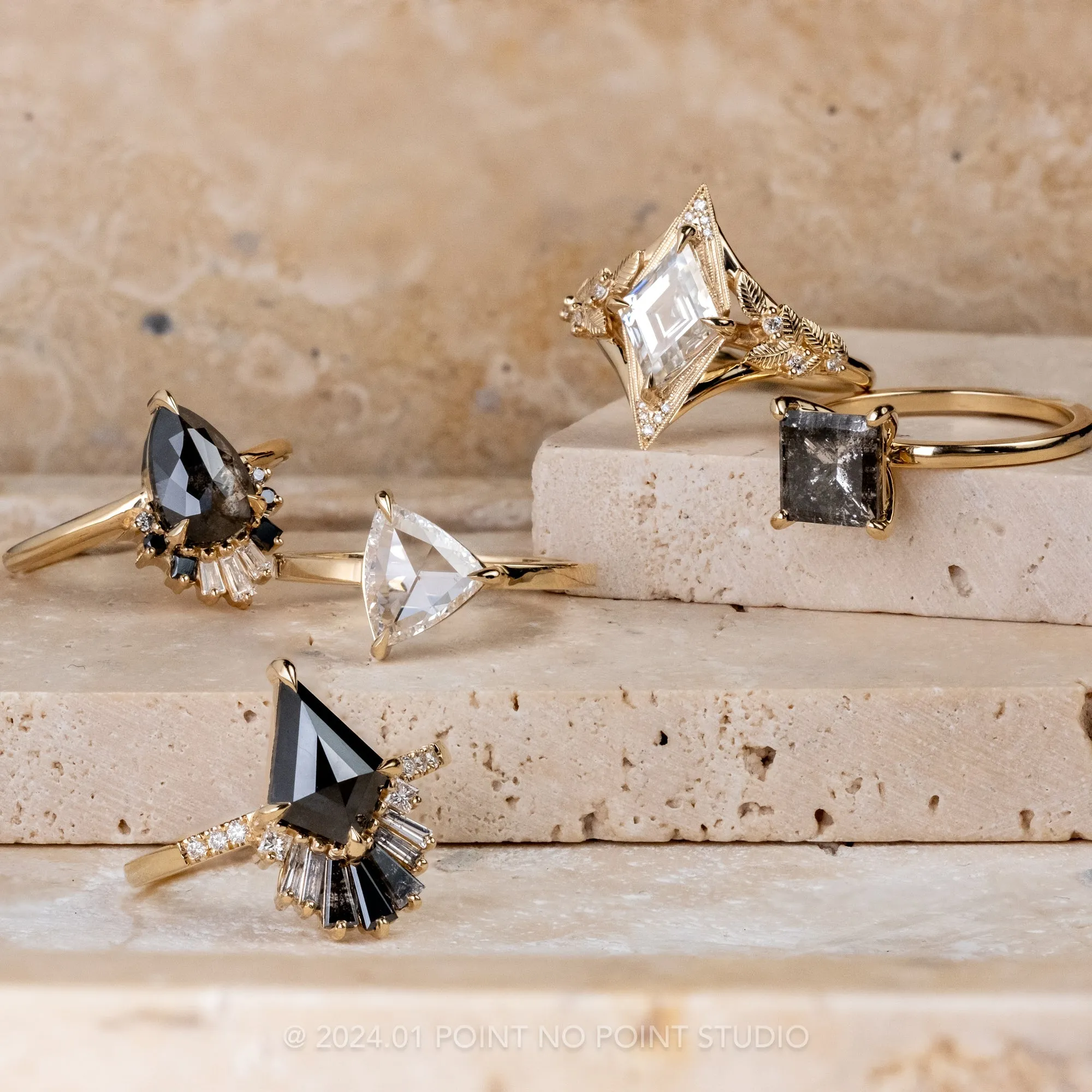 2.23 Carat Black Kite Diamond Engagement Ring, Ombre Wren Setting, 14K Yellow Gold