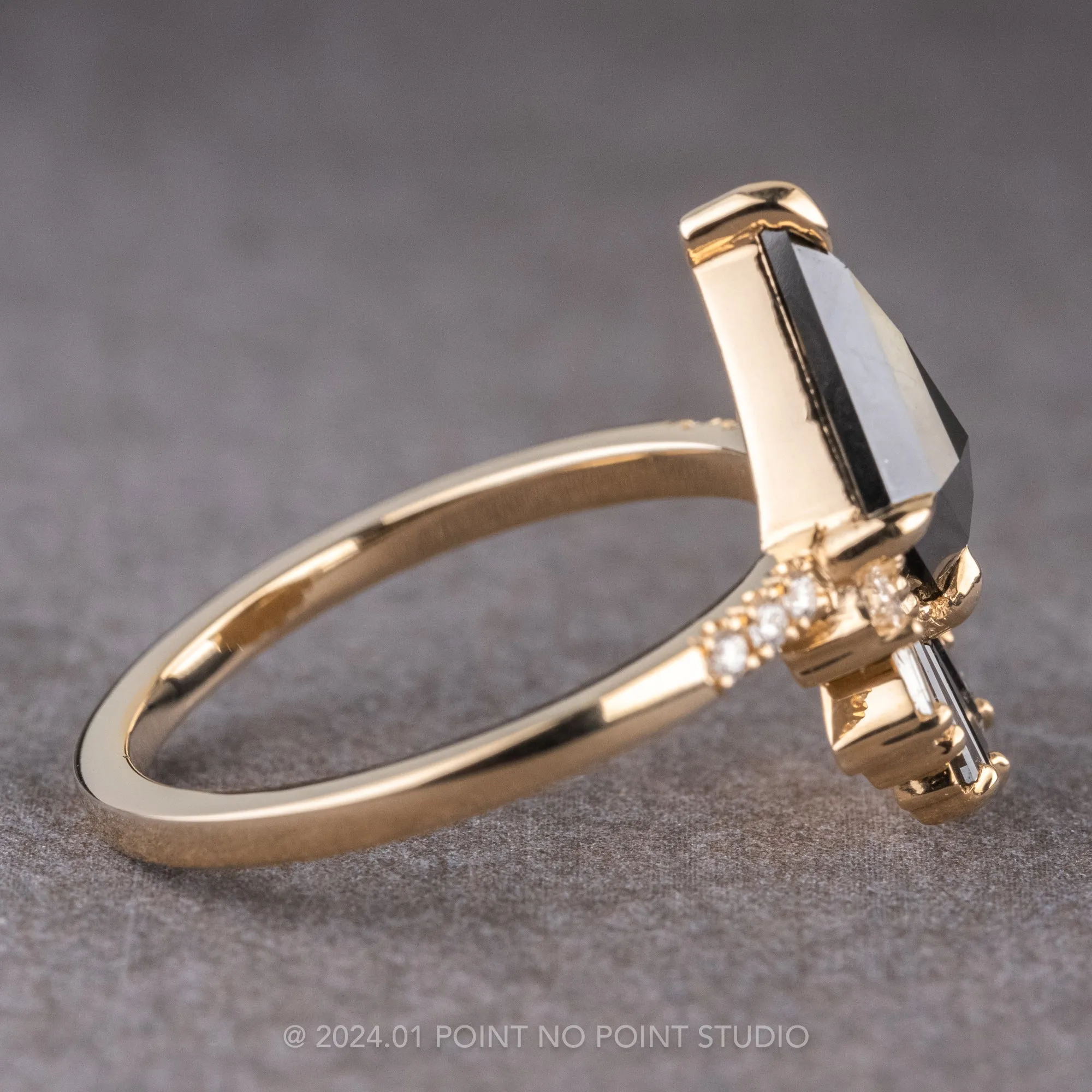 2.23 Carat Black Kite Diamond Engagement Ring, Ombre Wren Setting, 14K Yellow Gold