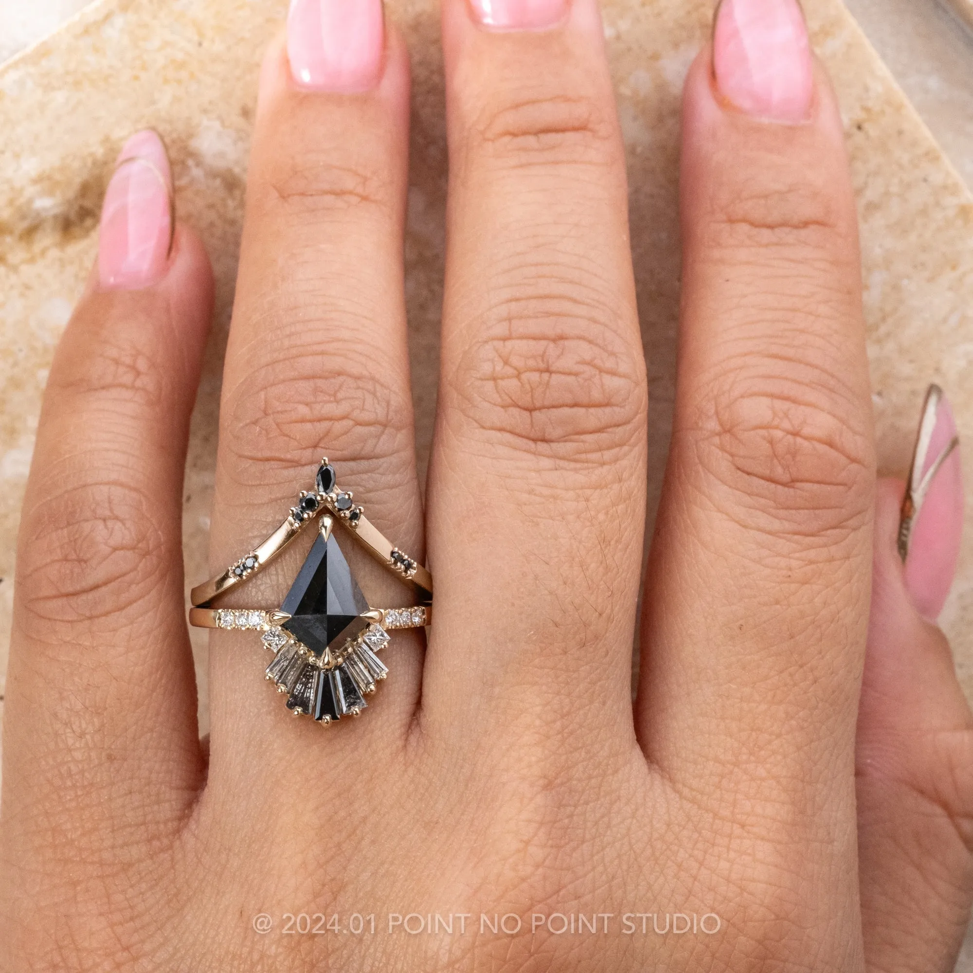 2.23 Carat Black Kite Diamond Engagement Ring, Ombre Wren Setting, 14K Yellow Gold