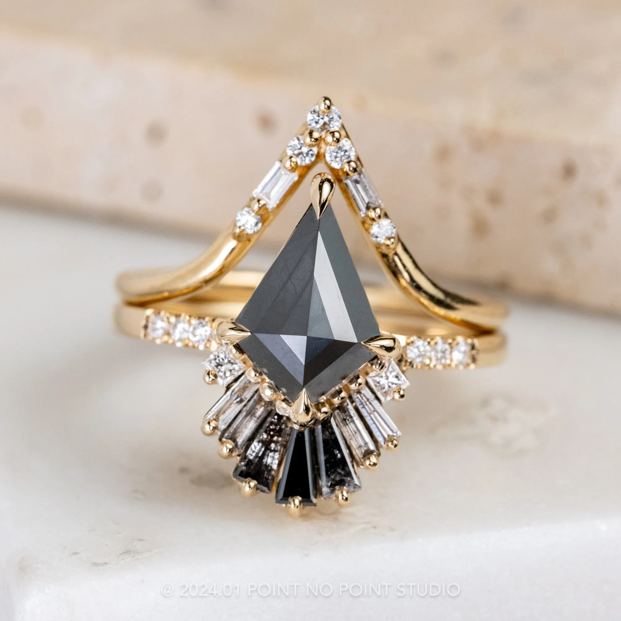 2.23 Carat Black Kite Diamond Engagement Ring, Ombre Wren Setting, 14K Yellow Gold