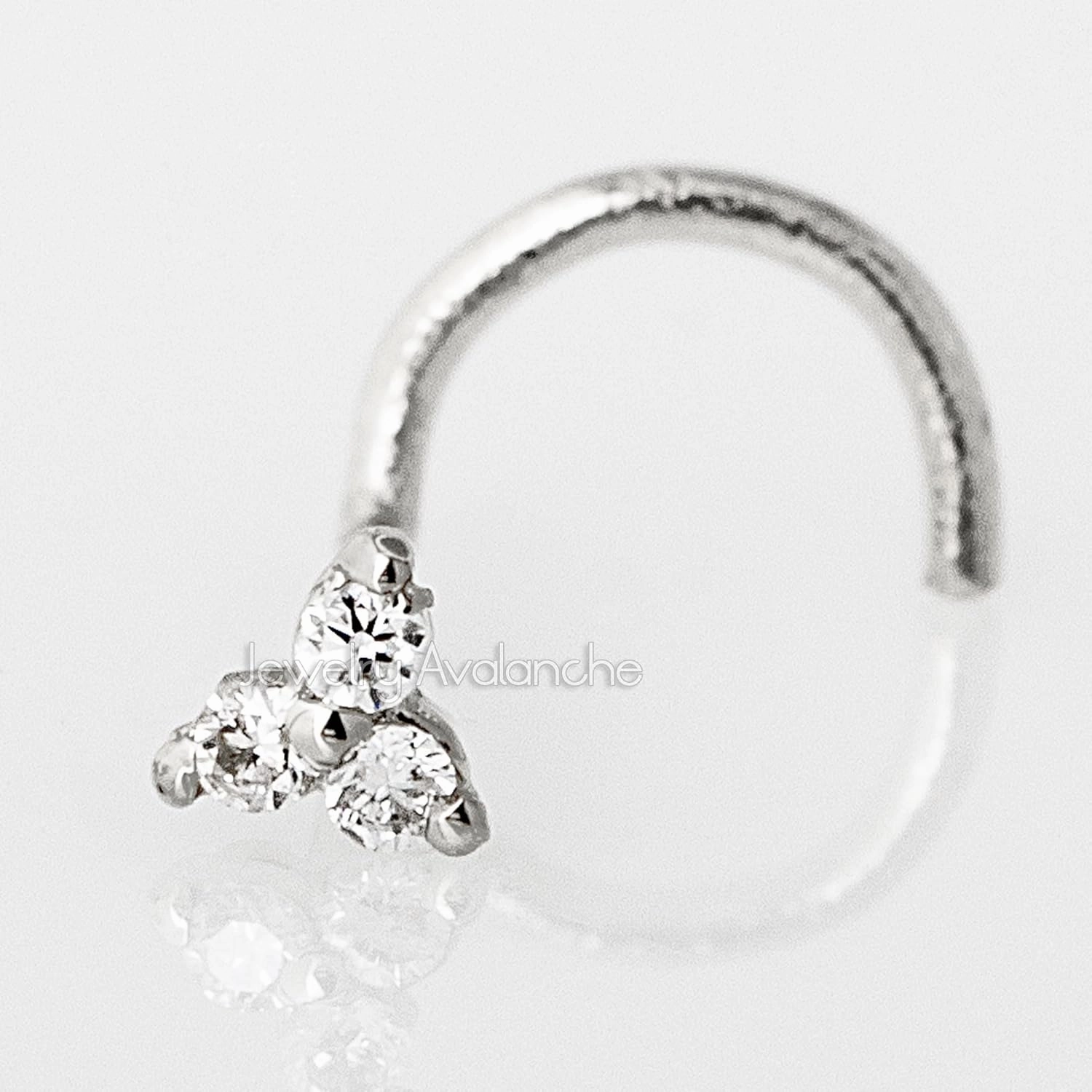 22G Solid 14K Gold 0.015ctw 3-Stone Diamond Nose Stud - Nose Bone/L-Shape/Nose Screw Stud Nose Ring - April Birthstone Nose Stud