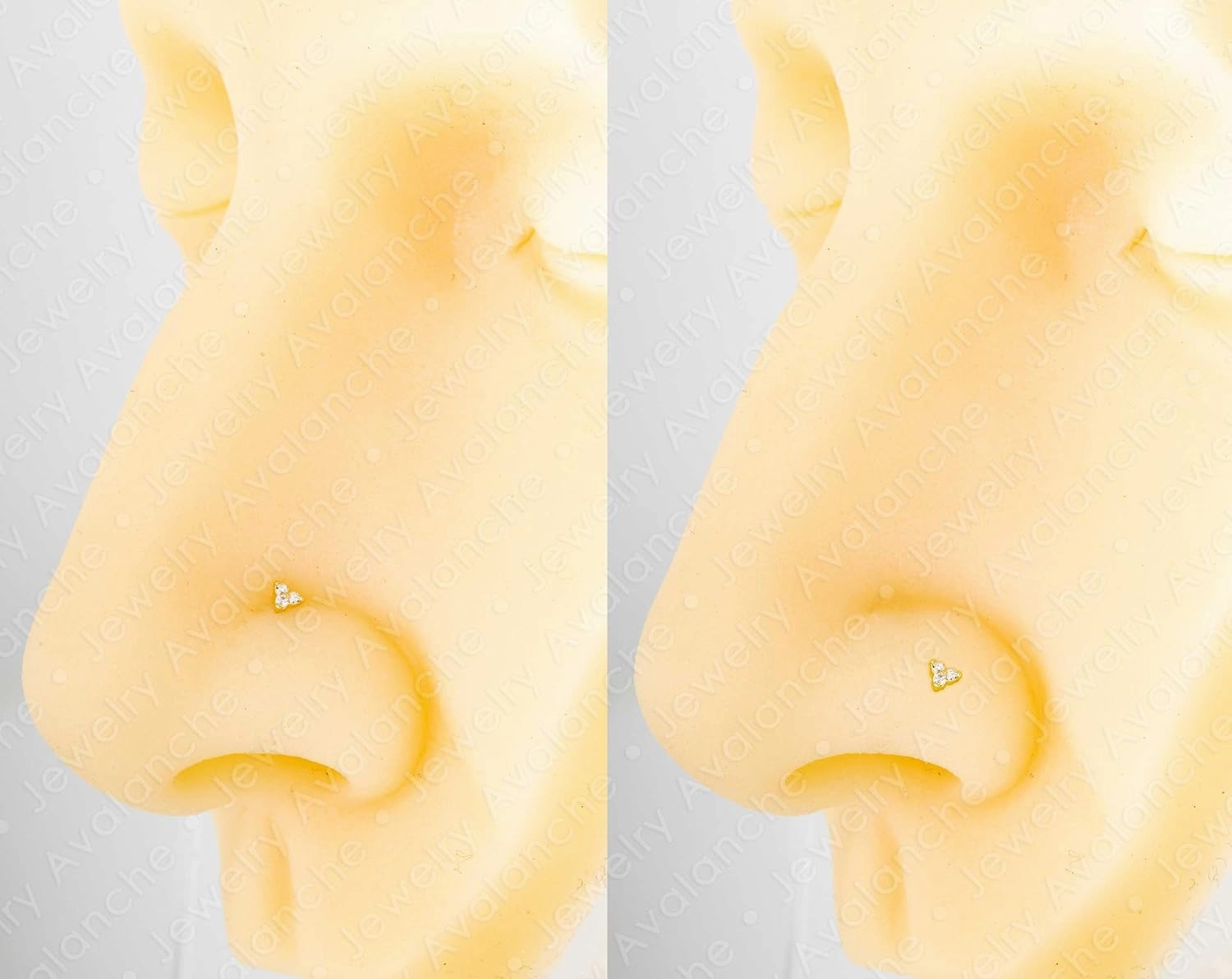 22G Solid 14K Gold 0.015ctw 3-Stone Diamond Nose Stud - Nose Bone/L-Shape/Nose Screw Stud Nose Ring - April Birthstone Nose Stud