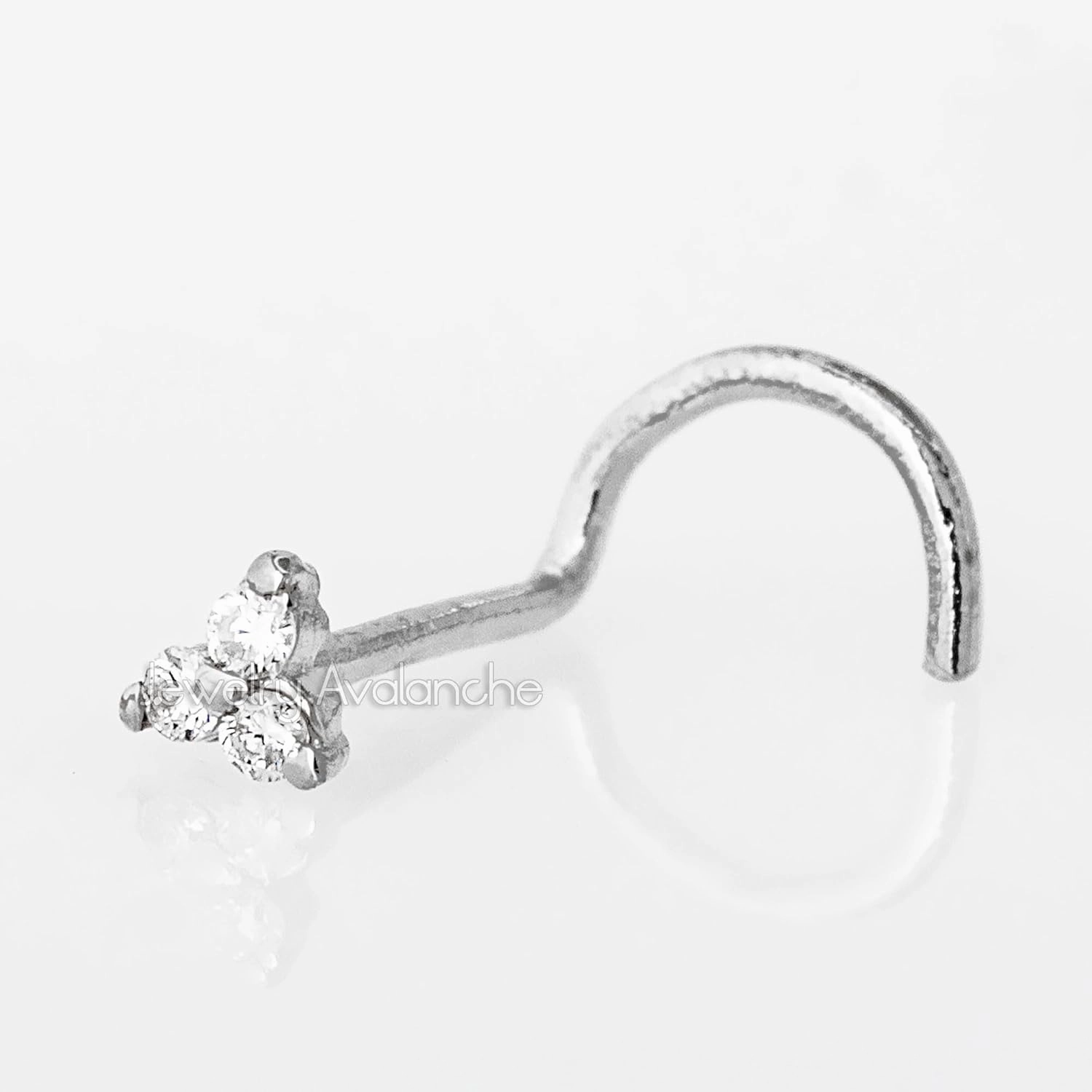 22G Solid 14K Gold 0.015ctw 3-Stone Diamond Nose Stud - Nose Bone/L-Shape/Nose Screw Stud Nose Ring - April Birthstone Nose Stud