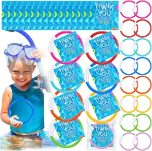 24 Set Summer Pool Party Favors For Kids Include Diving Swim Rings, Thank You Cards and Adhesive Bags Underwater Swimming Toys Training Sinking Throwing for Kids Summer Outdoor Pool Party Games