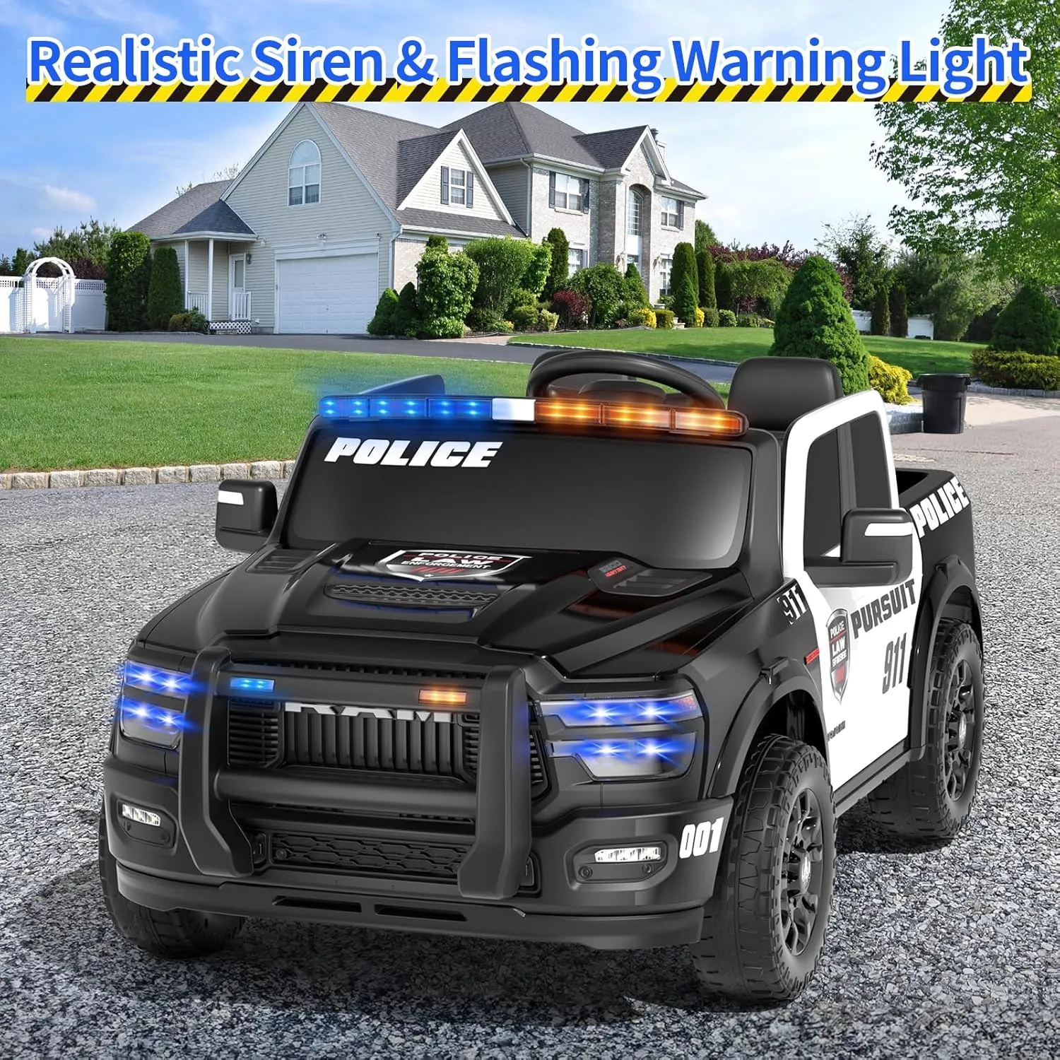 24V 2 Seater Ride on Truck Car for Big Kids 4-8, Licensed Dodge Ram 2500 Police Car Toys,Powered Wheel with Remote Control, Siren, Alarm Lights, Megaphone, 5 Mph Max Speed